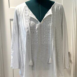 Lucky Brand White Embroidered Cotton Boho Top
